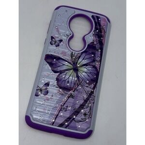 Motorola Moto E5 Plus Supra Phone Case Purple Butterfly Floral & Rhinestones